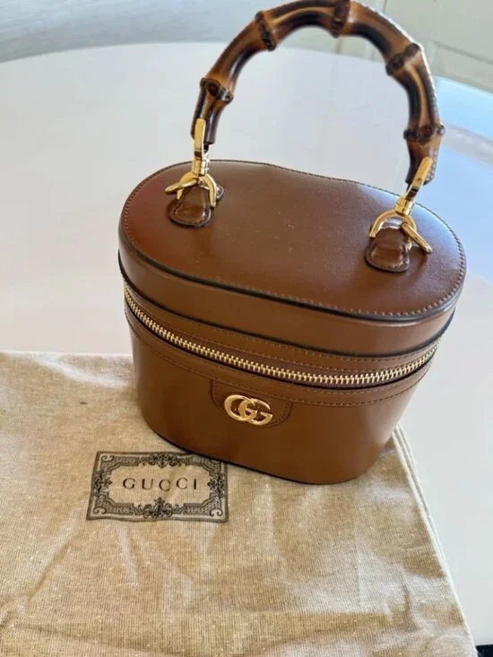 Gucci Brown Leather Bamboo Top Handle Plaque Mini Vanity Bag Cross Body - Picture 10 of 10